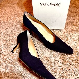 NWT - Vera Wang Navy Blue Matte Satin Women's Heels